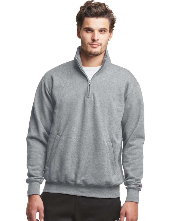 Champion Sweatshirt Heren - Grijs - Powerblend Fleece 1/4 Zip With Pockets ( 379145-VQF )